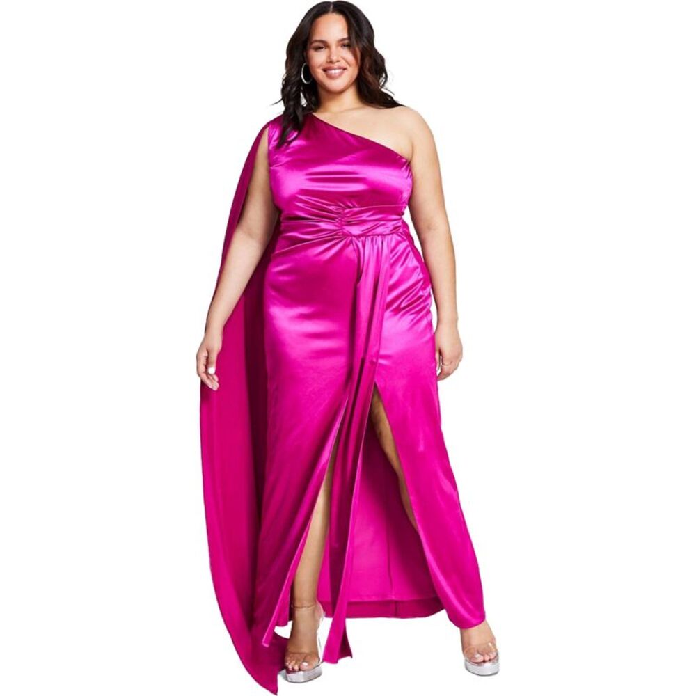 City Studio Womens Flyaway Cape Satin Gown Dress, Pink, Plus Size, 16W, DM
